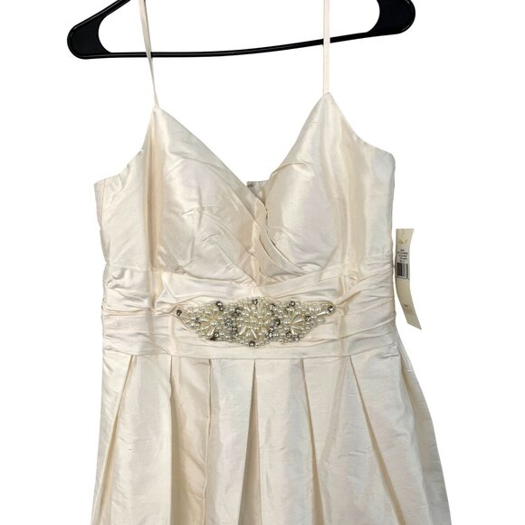 Eliza J Off-White Silk Formal Dress Beaded Waist Size 12 NWT 8684 $180 Lined - Picture 2 of 13